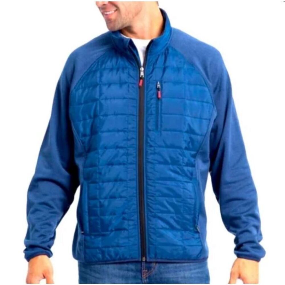 Orvis Classic Collection Blue‎ Hybrid Quilted Full Zip Jacket Mens XL Mock Neck